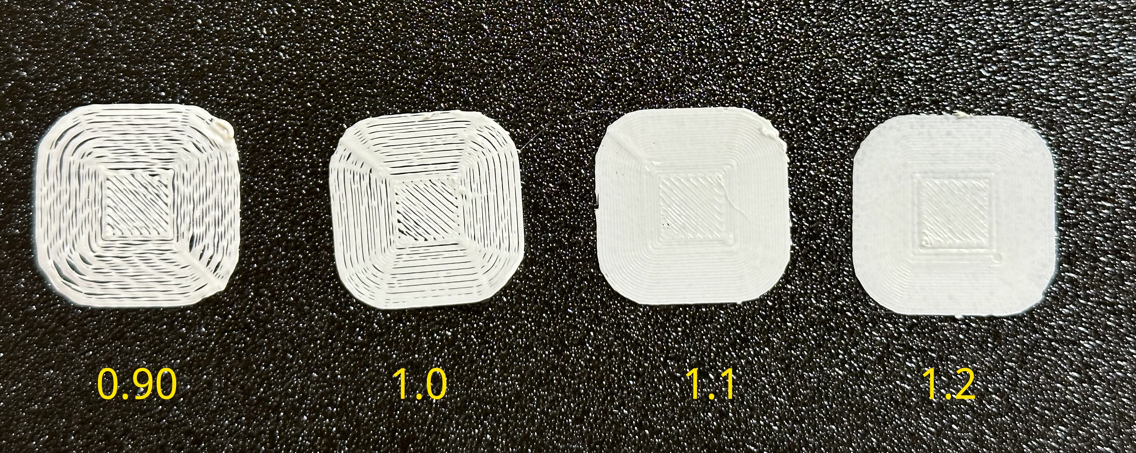 Four sample prints showing various z-axis settings